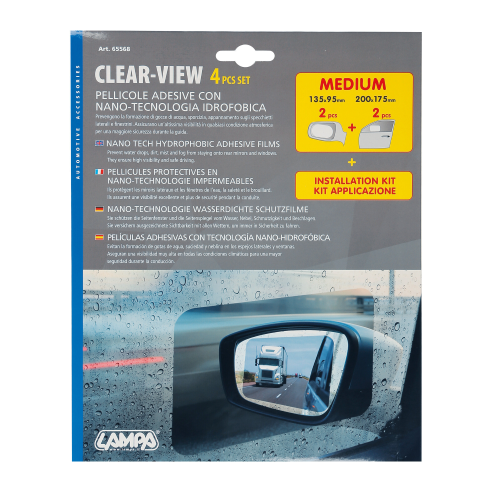 Clear-View, set 4 pellicole adesive con nano-tecnologia idrofobica - M - 135x95 mm