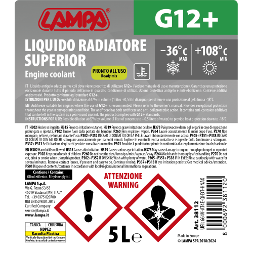 Superior-Verde G12+, liquido antigelo radiatorepronto all'uso  (-36°C) - 5 L