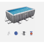 PISCINA C/TELAIO COMPLETA 412X201X122H 56722 Scaletta Di Sicurezza e Dosatore Chimico Chemconnect, Effetto Rattan Grigio 
