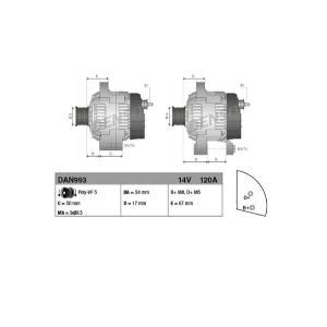 DENSO DAN993 Alternatore 14V, 120A, Ø 54 mm