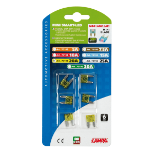 Smart Led, set 6 micro-fusibili lamellari con spia a led, 12/32V - 20A