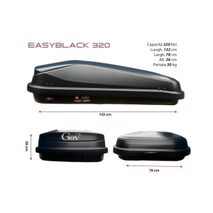 BOX BAULE DA TETTO PORTAPACCHI NERO OPACO GEV E9017 EASY BLACK 320 LITRI