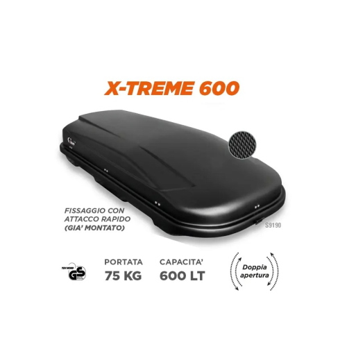 Box da tetto X-Treme 600 Dual-side Nero Opaco