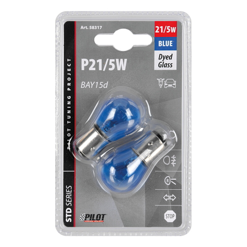 12V Blue Dyed Glass, Lampada 2 filamenti - (P21/5W) - 21/5W - BAY15d - 2 pz  - D