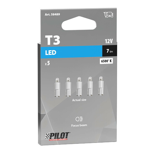 12V Kit Lampade cruscotto 1 Led - (T3) - W2x4,6d - 5 pz  - D/Blister - Bianco