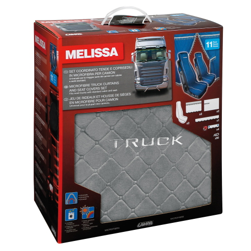 Melissa, set tende e coprisedili in microfibra per camion - Grigio