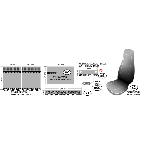 Melissa, set tende e coprisedili in microfibra per camion - Grigio