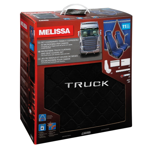 Melissa, set tende e coprisedili in microfibra per camion - Nero
