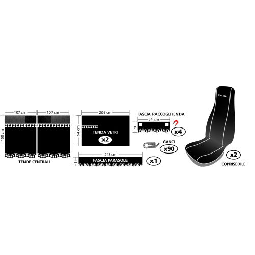 Melissa, set tende e coprisedili in microfibra per camion - Nero