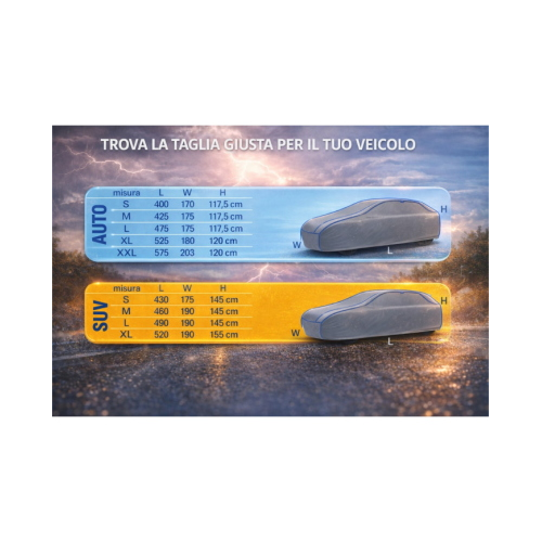 Telo copriauto antigrandine completo 525x120x180 cm
