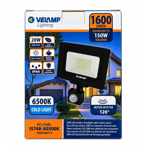 PADLIGHT5, proiettore LED SMD 20W IP44, nero 6500K. Con IR